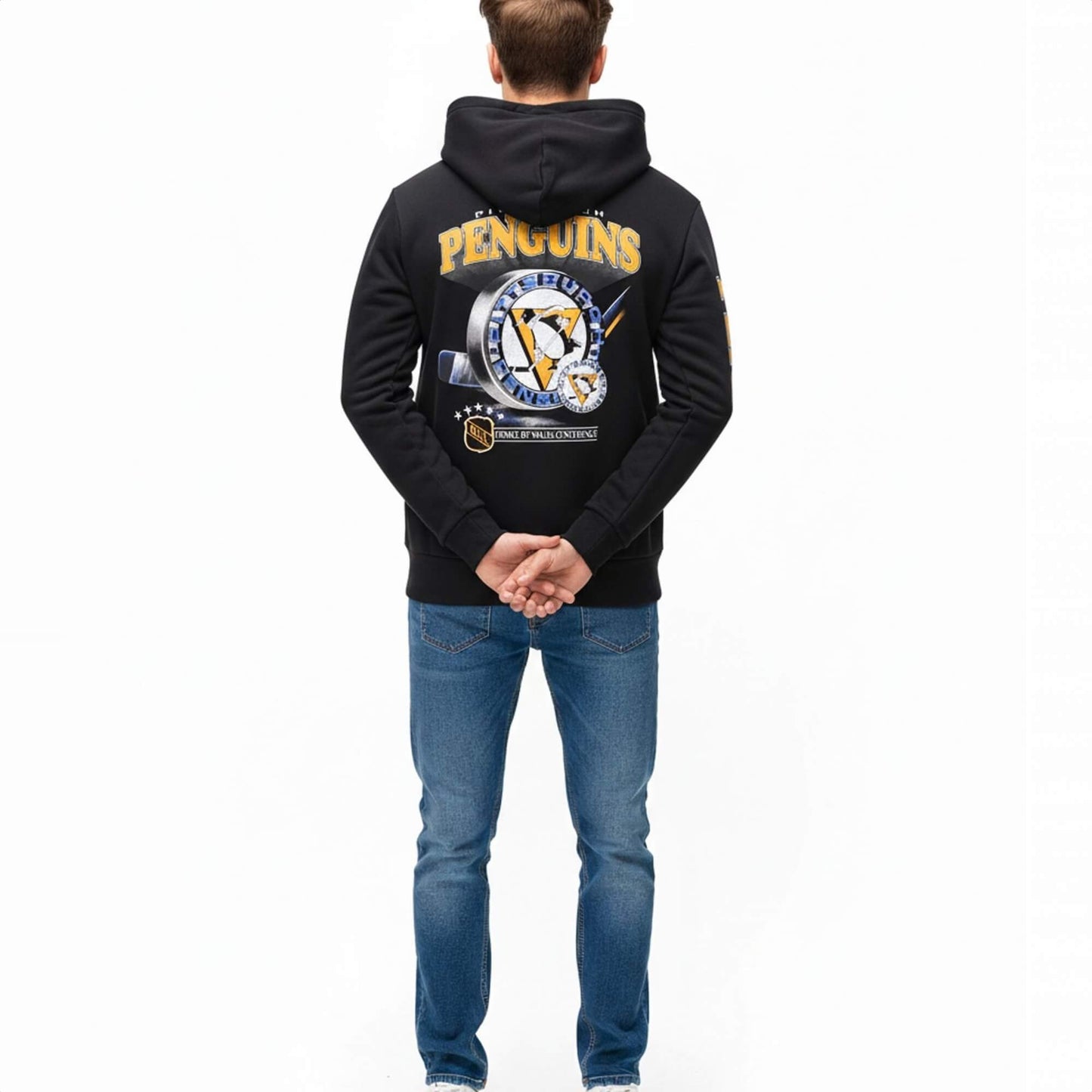 Pánska mikina s kapucňou Hollister x NHL Pittsburgh Penguins Team Logo čierna