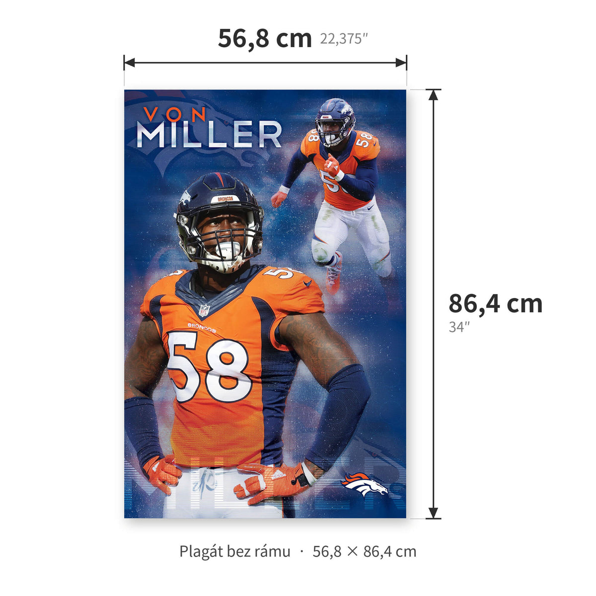 Plagát NFL Poster Denver Broncos Von Miller