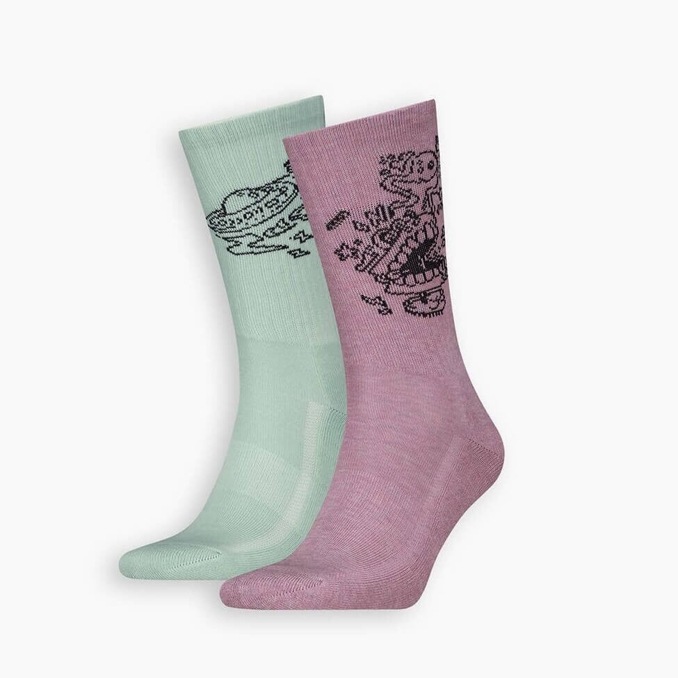 Ponožky Levis Regular Cut Placed Graphic 2 páry ružové/zelené