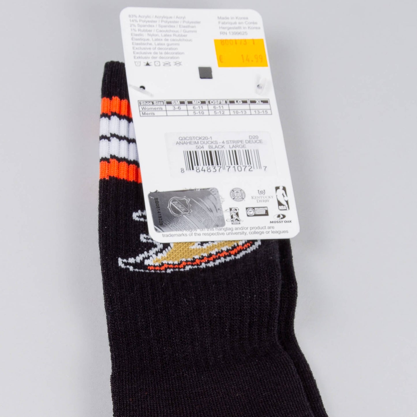 Ponožky FBF Originals NHL 4 Stripes Crew Socks Anaheim Ducks čierne