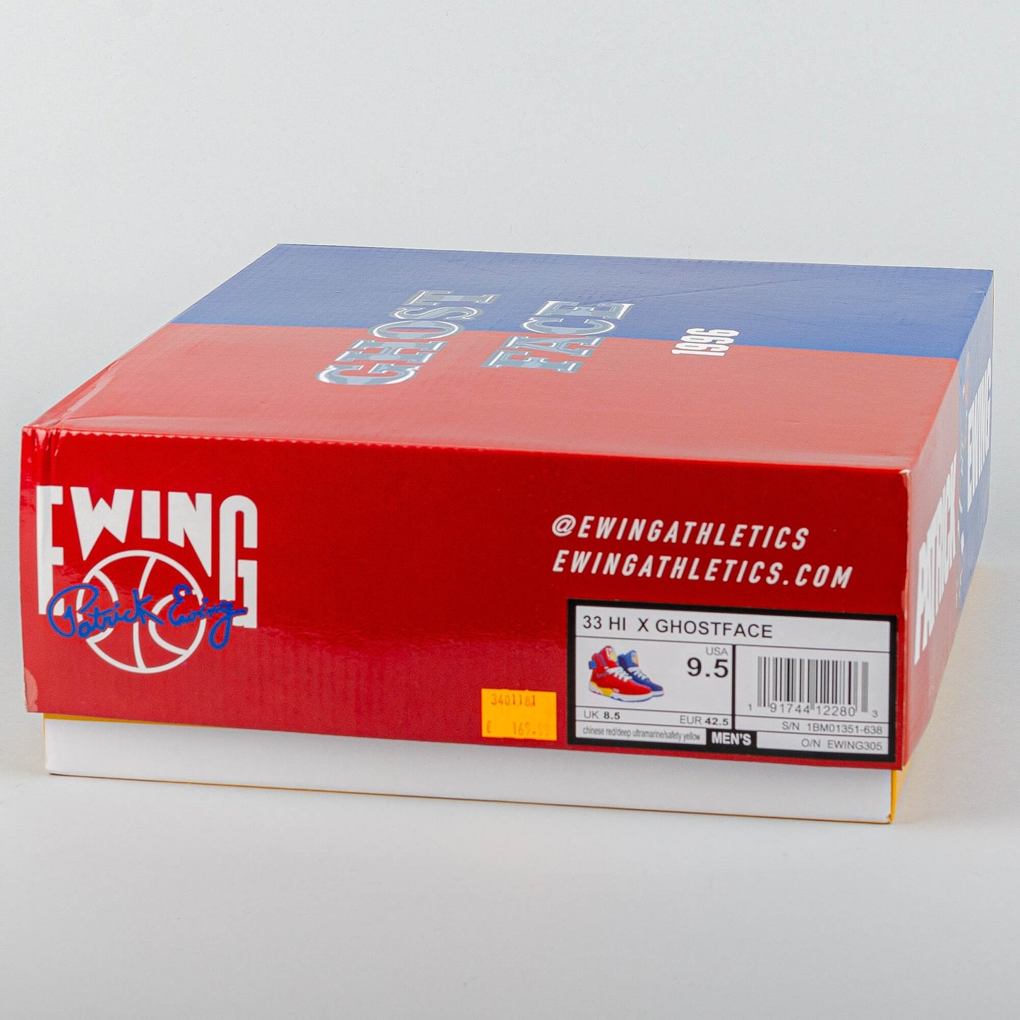 EWING 33 HI x GHOSTFACE KILLAH / IRONMAN 25th ANNIVERSARY - CHINESE RED/DEEP ULTRAMARINE/SAFETY YELLOW