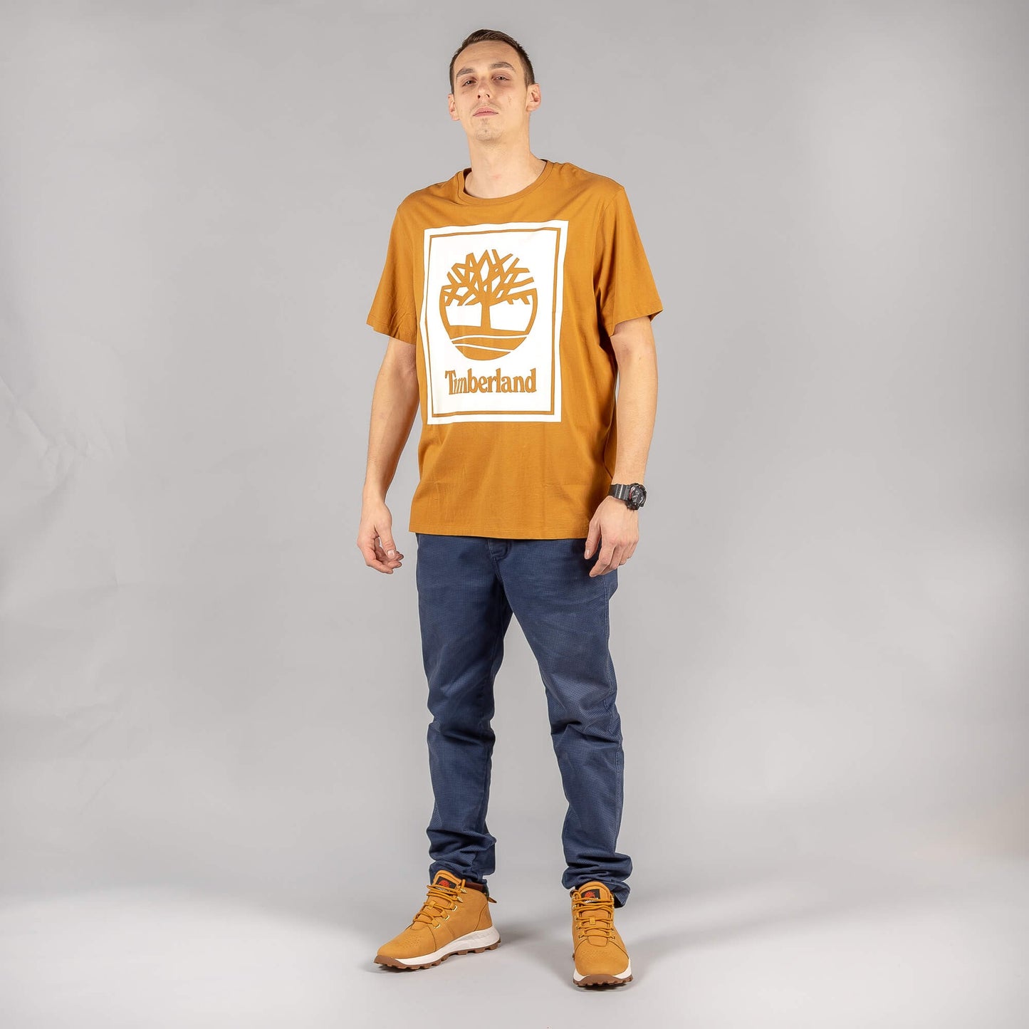 Timberland Yc Ss Stack Logo T-Shirt Wheat Boot/White Sand