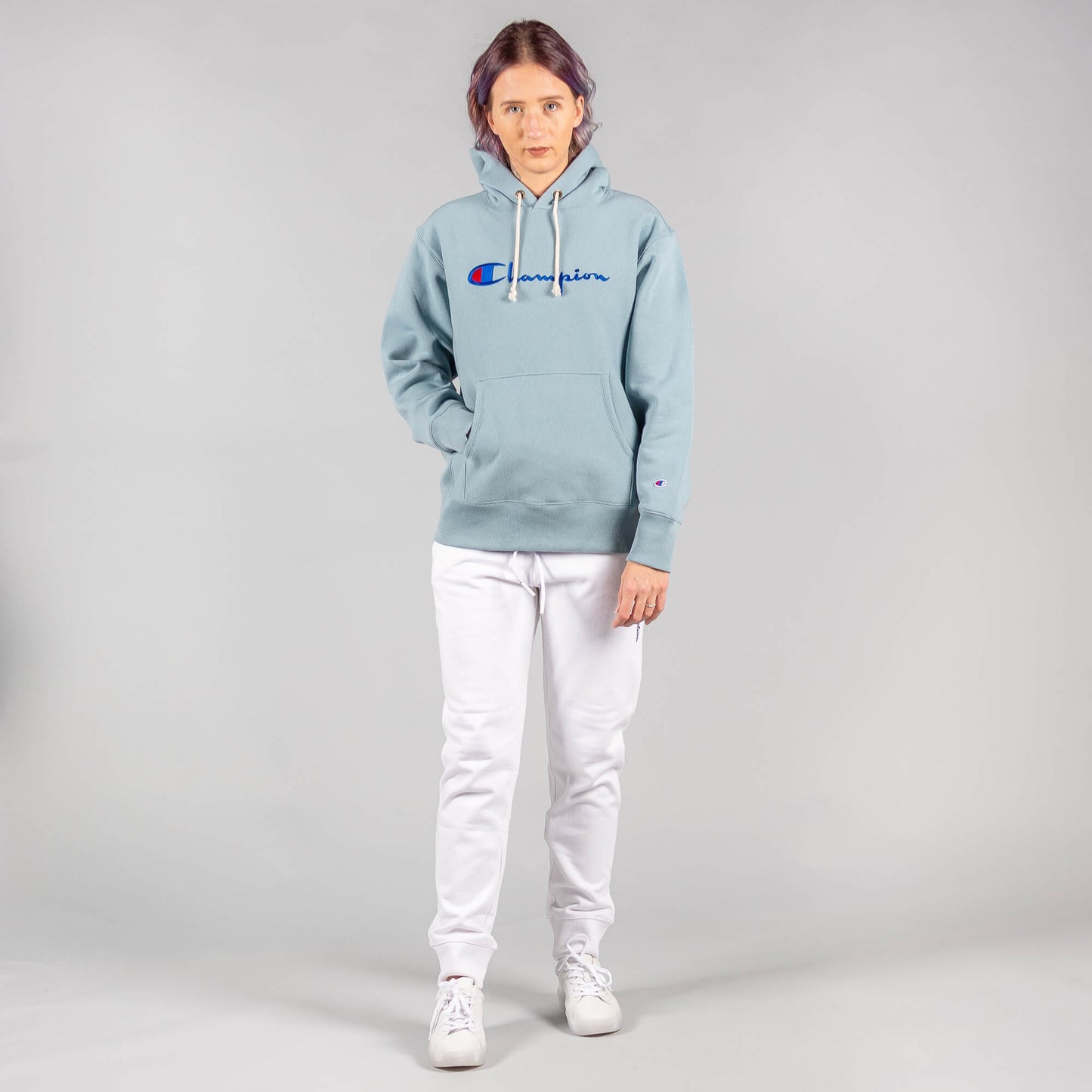Dámska mikina s kapucňou Champion Premium RWSS 1952 Hooded Sweatshirt bledomodrá