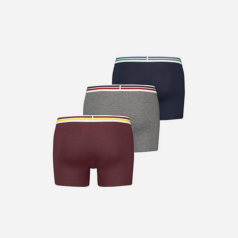Súprava 3 kusov boxeriek Levi's® Giftbox Athleisure Elastic Boxer Brief bordová/šedá/tmavomodrá