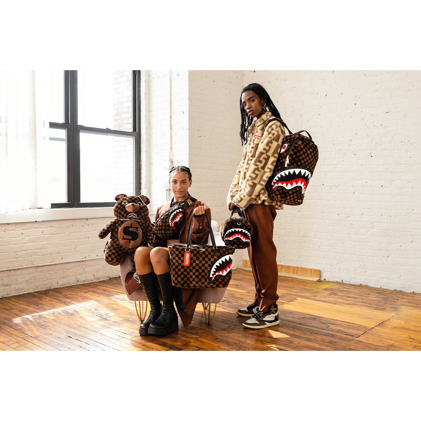 Sprayground Fur Sharks In Paris Backpack - Brown