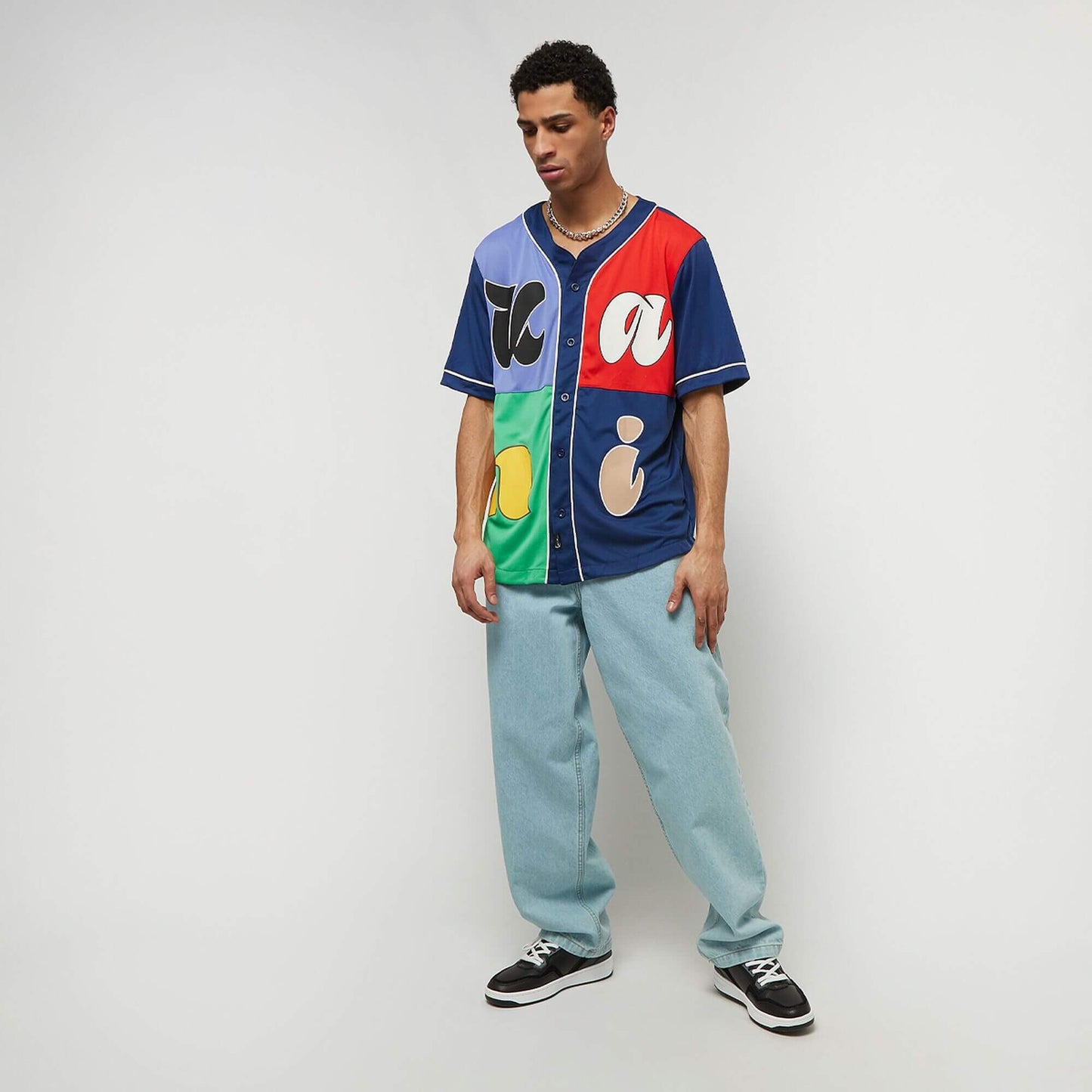 Karl Kani Varsity Block Pinstripe Baseball Shirt blue/white/navy