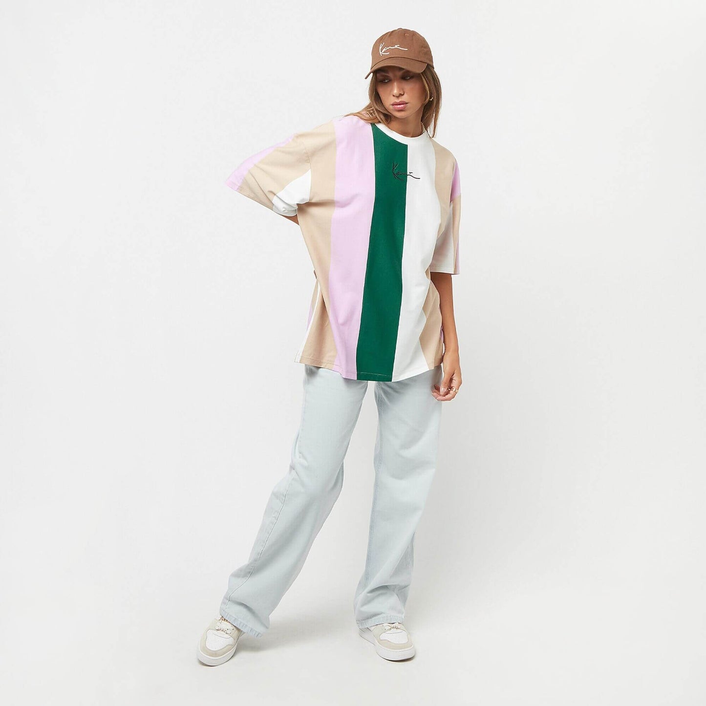 Karl Kani KK Small Signature Striped Tee Dress pink/ dark green/white