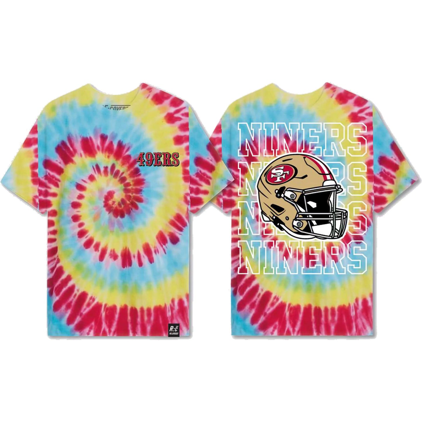 Re:Covered NFL 49Ers Helmet Rainbow Tie Dye Relaxed T-Shirt