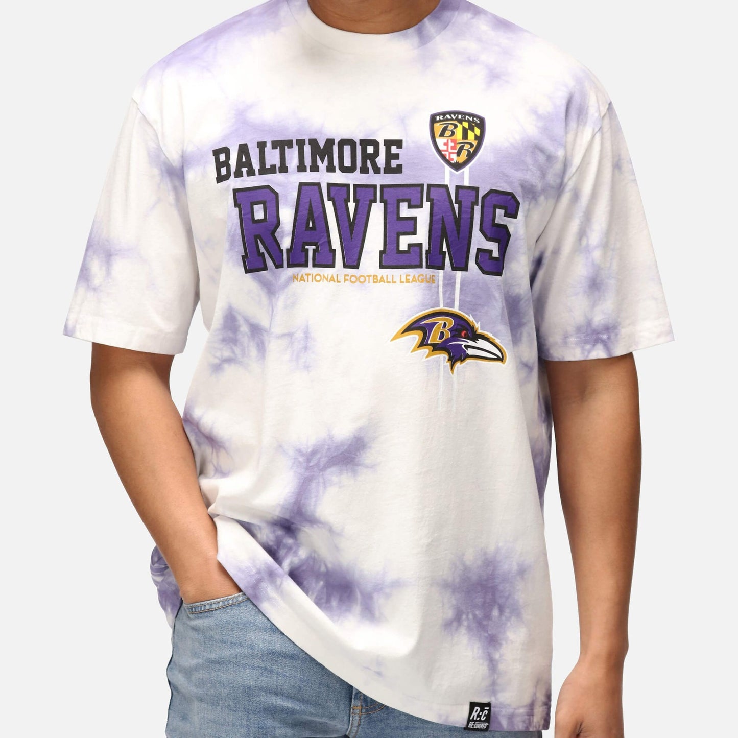 Re:Covered NFL Ravens Badge Purple Tie Dye Relaxed T-Shirt
