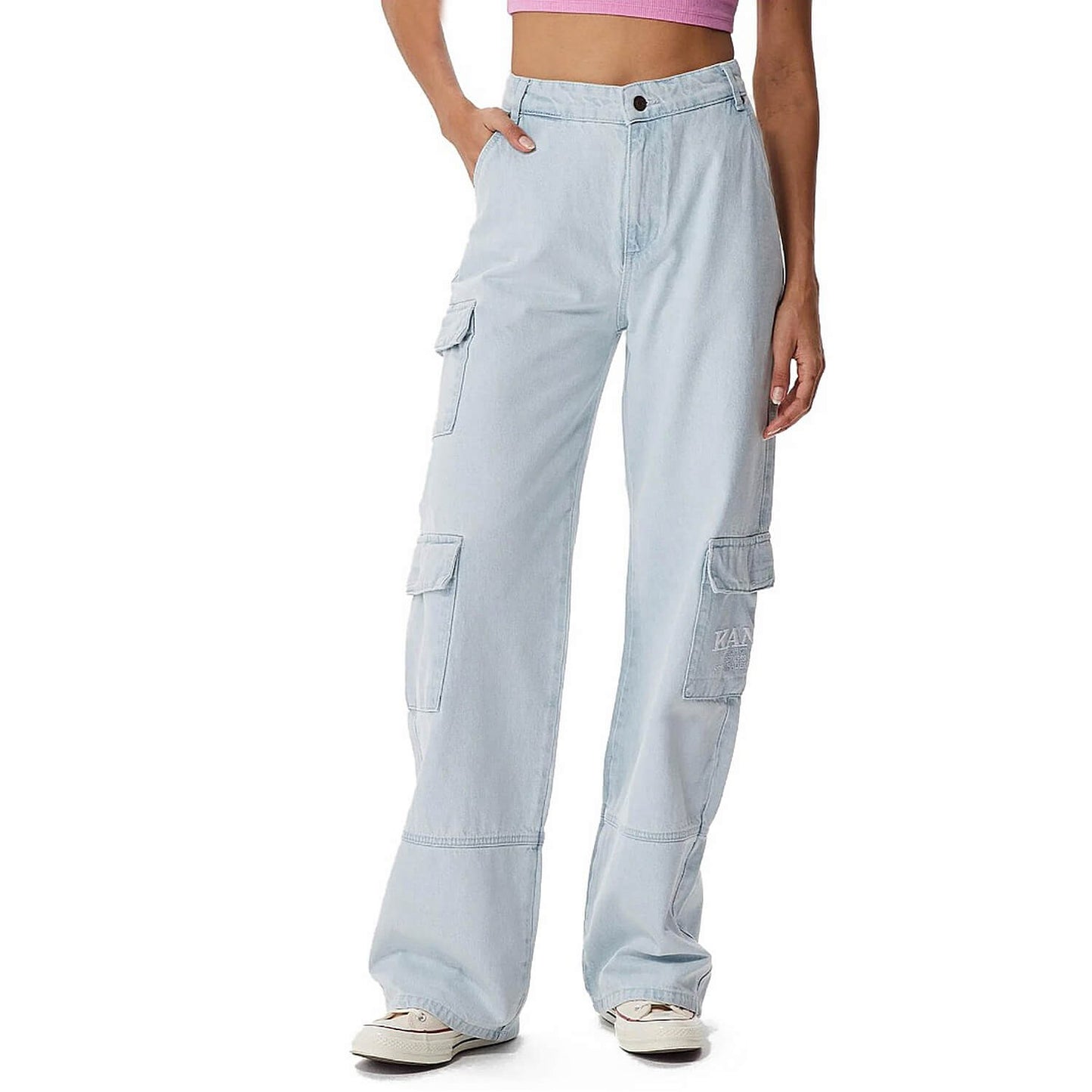 Dámske džínsy Karl Kani KK Serif Cargo Pocket Denim bleached blue modré