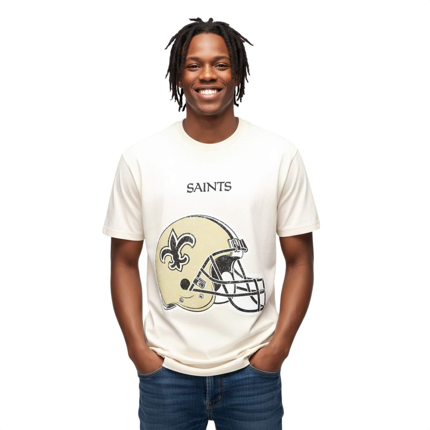 Tričko RE:COVERED x NFL New Orleans Saints Logo Lettering béžové