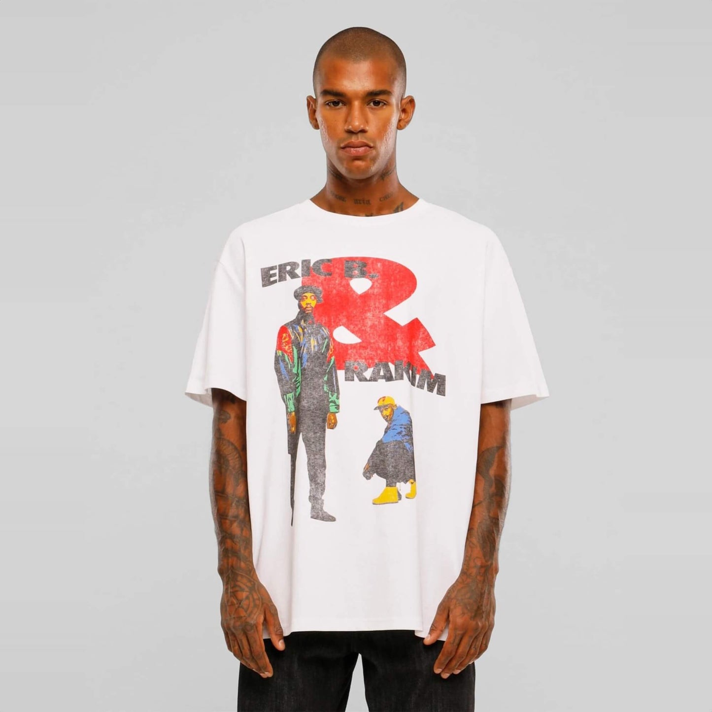 Oversized tričko Mister Tee Eric B. & Rakim Sweat the Technique biele