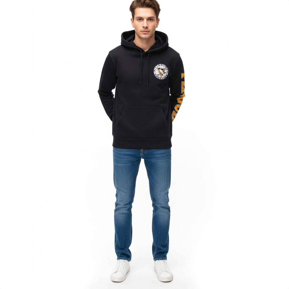 Pánska mikina s kapucňou Hollister x NHL Pittsburgh Penguins Team Logo čierna