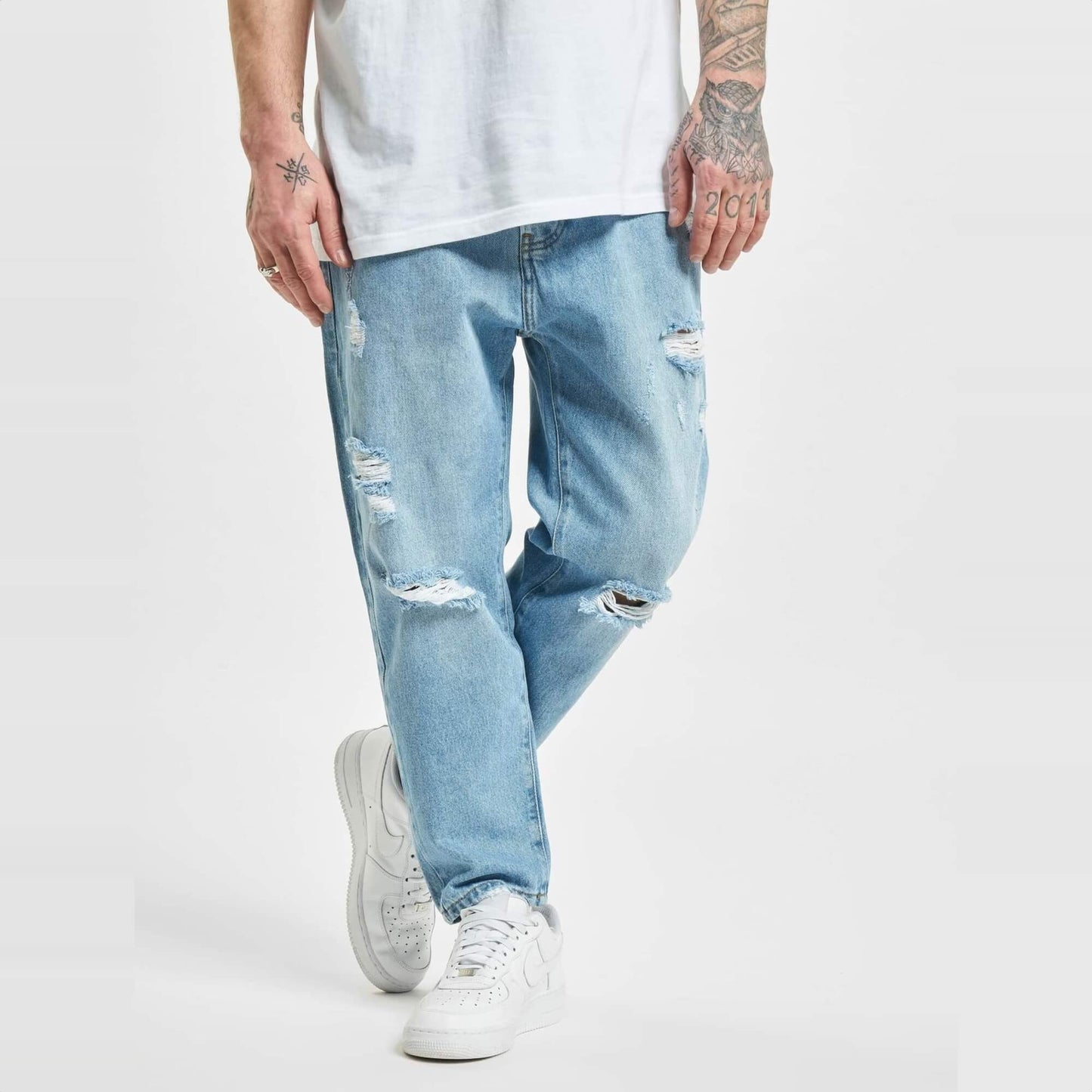 Pánske džínsy 2Y Premium Straight Fit Destroyed svetlomodré