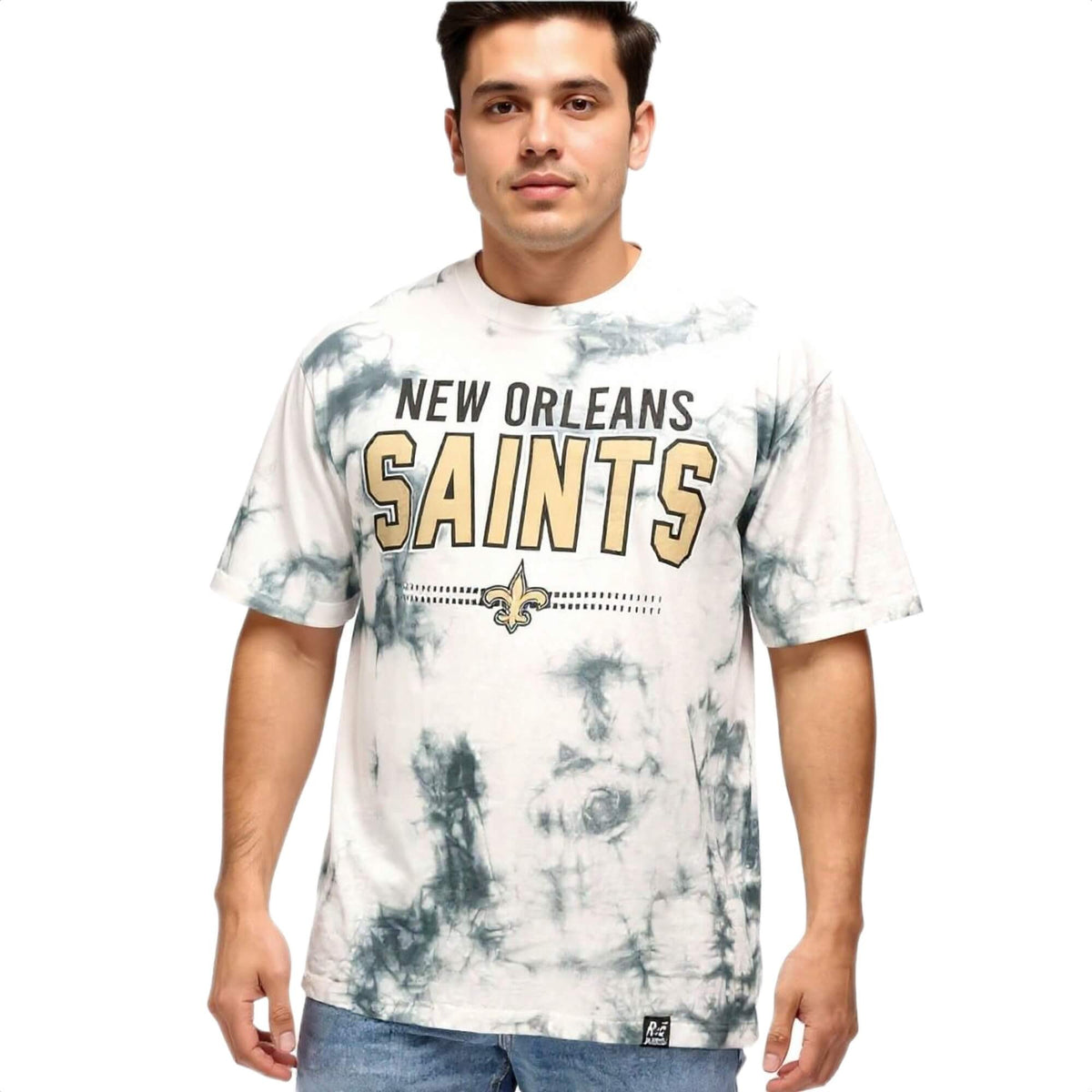 Pánske tričko RECOVERED X NFL New Orleans Saints sivé batikované