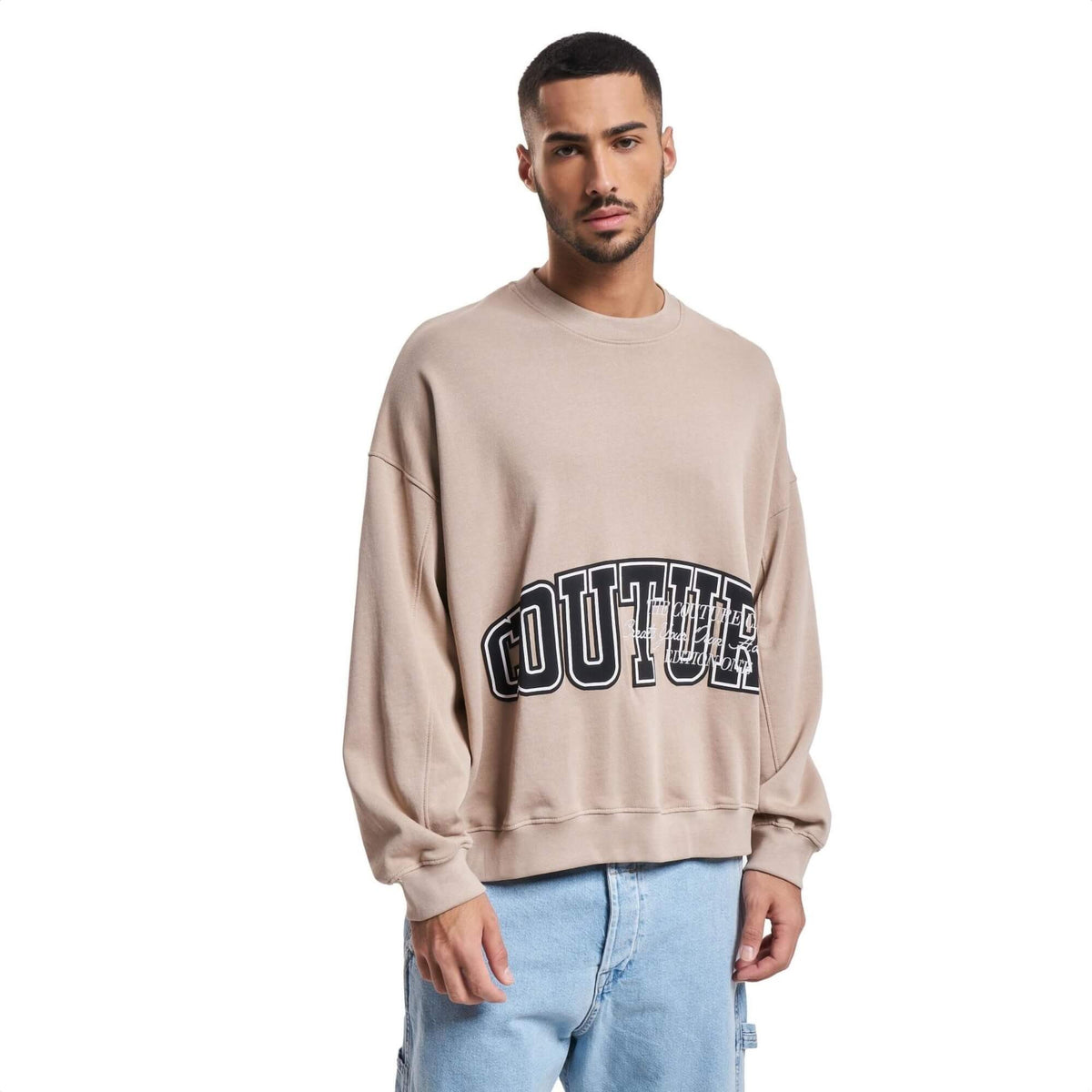 Pánska mikina The Couture Club Varsity Puff Print Crew béžová
