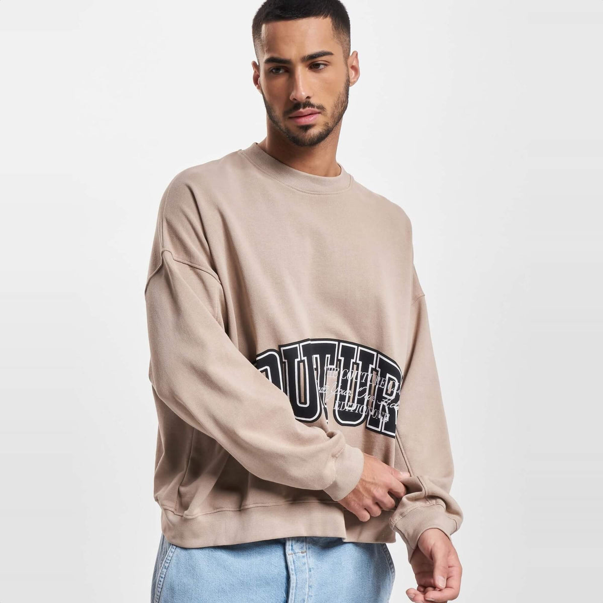 Pánska mikina The Couture Club Varsity Puff Print Crew béžová