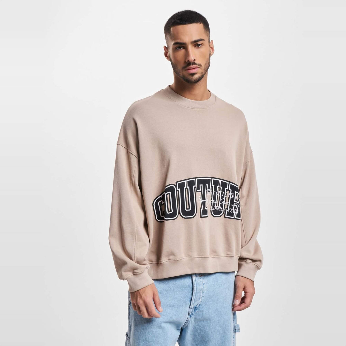 Pánska mikina The Couture Club Varsity Puff Print Crew béžová