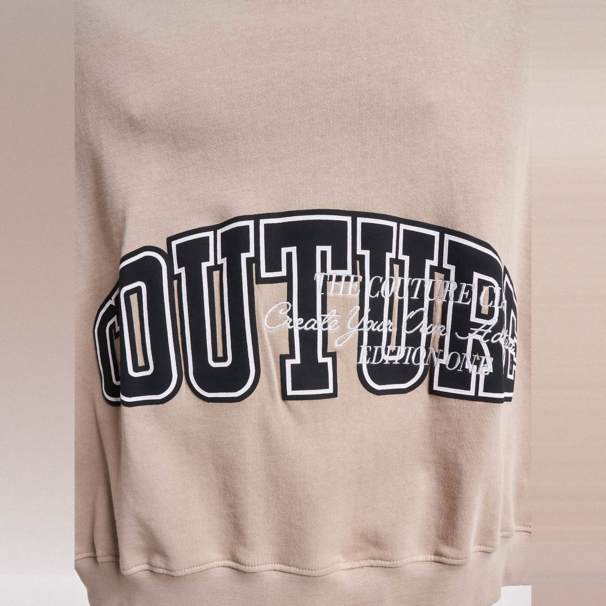 Pánska mikina The Couture Club Varsity Puff Print Crew béžová