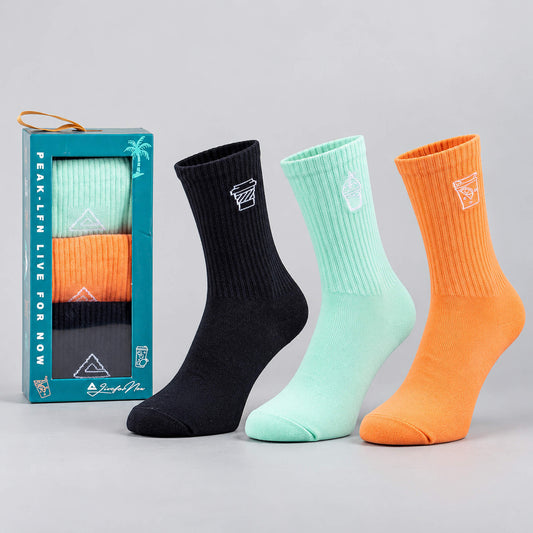 Módne vysoké ponožky PEAK Stretch High Cut Socks 3-pack čierne, mentolové a oranžové