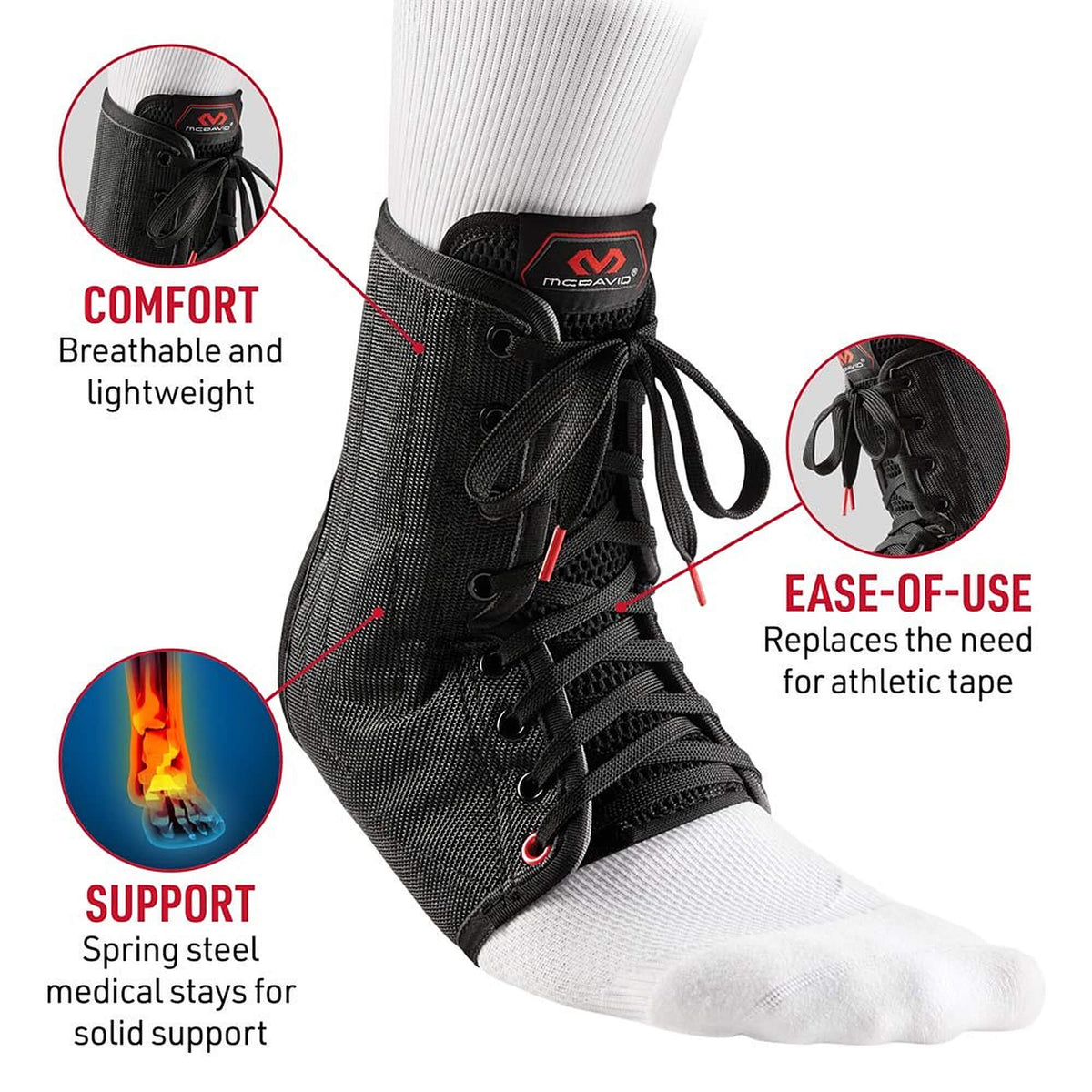 Šnurovacia ortéza na členok McDavid 199 Ankle Brace Lace-Up with Stays čierna