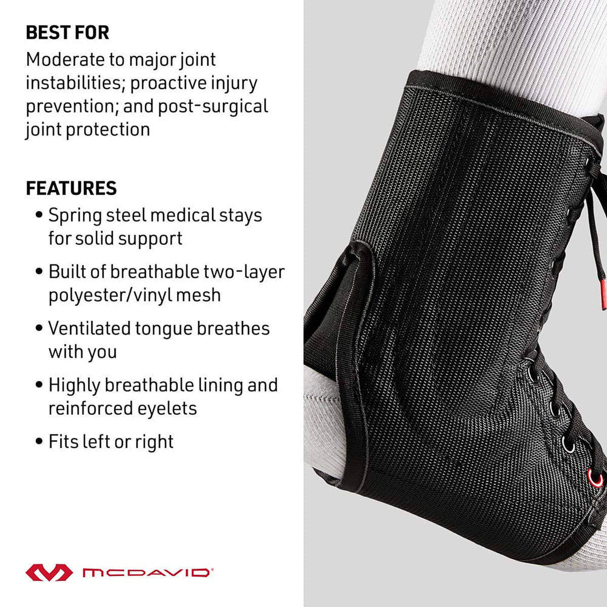 Šnurovacia ortéza na členok McDavid 199 Ankle Brace Lace-Up with Stays čierna