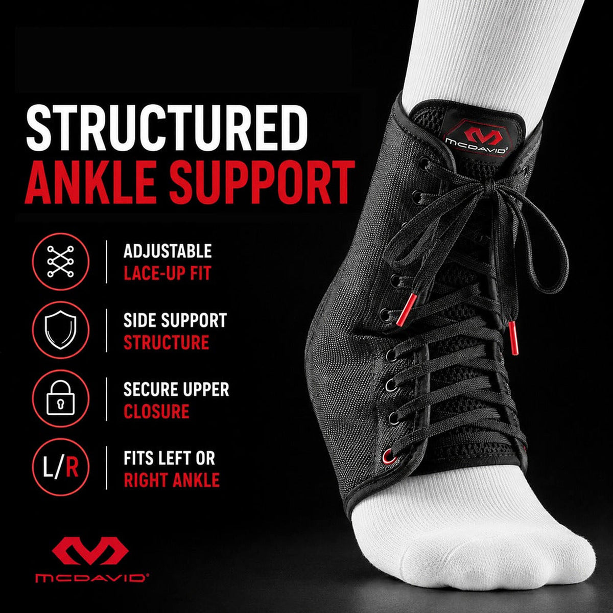 Šnurovacia ortéza na členok McDavid 199 Ankle Brace Lace-Up with Stays čierna