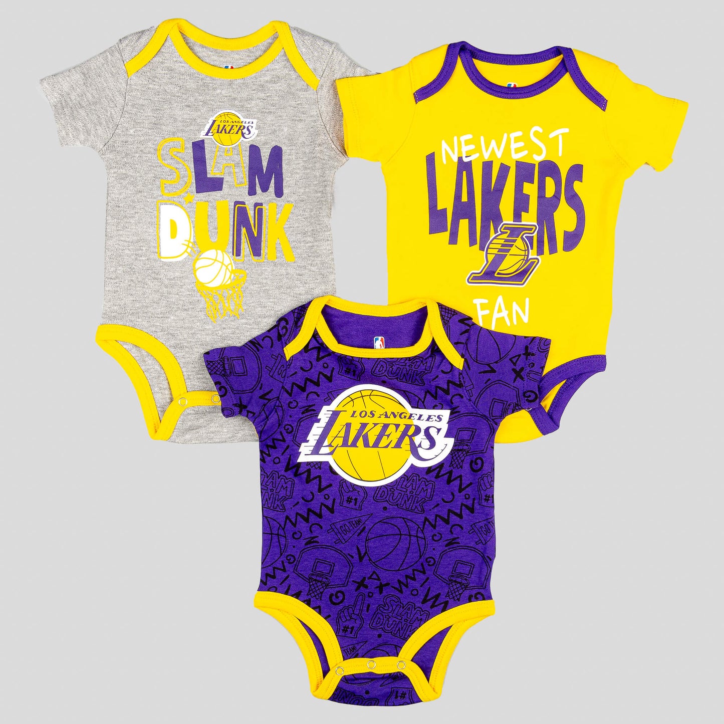 Detská súprava OUTER STUFF NBA SLAM DUNK 3PC SS CREEPER SET LOS ANGELES LAKERS žltá/fialová/čierna