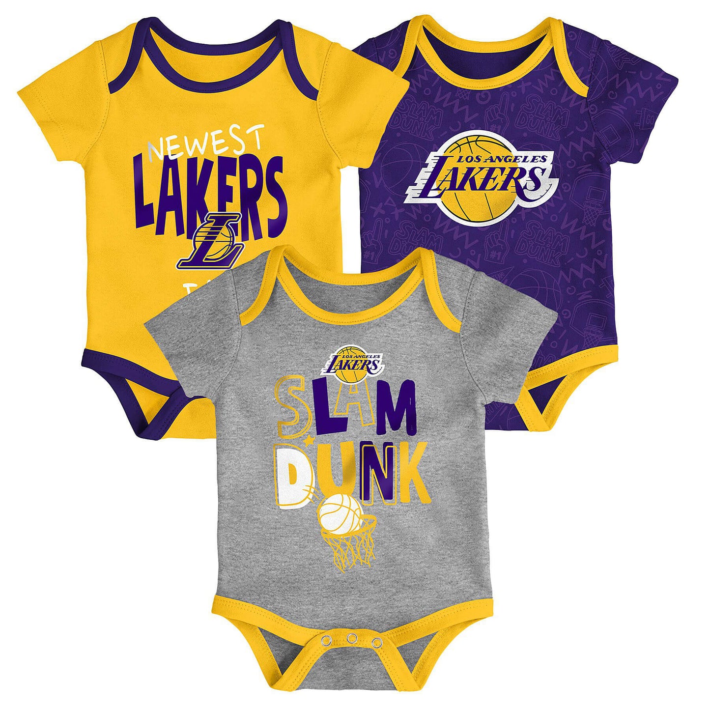 Detská súprava OUTER STUFF NBA SLAM DUNK 3PC SS CREEPER SET LOS ANGELES LAKERS žltá/fialová/čierna