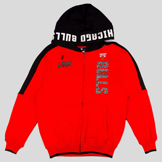 Mikina na zips s kapucňou OUTER STUFF NBA POST UP CLRBLK FULL ZIP HOOD CHICAGO BULLS LAVINE ZACH červená