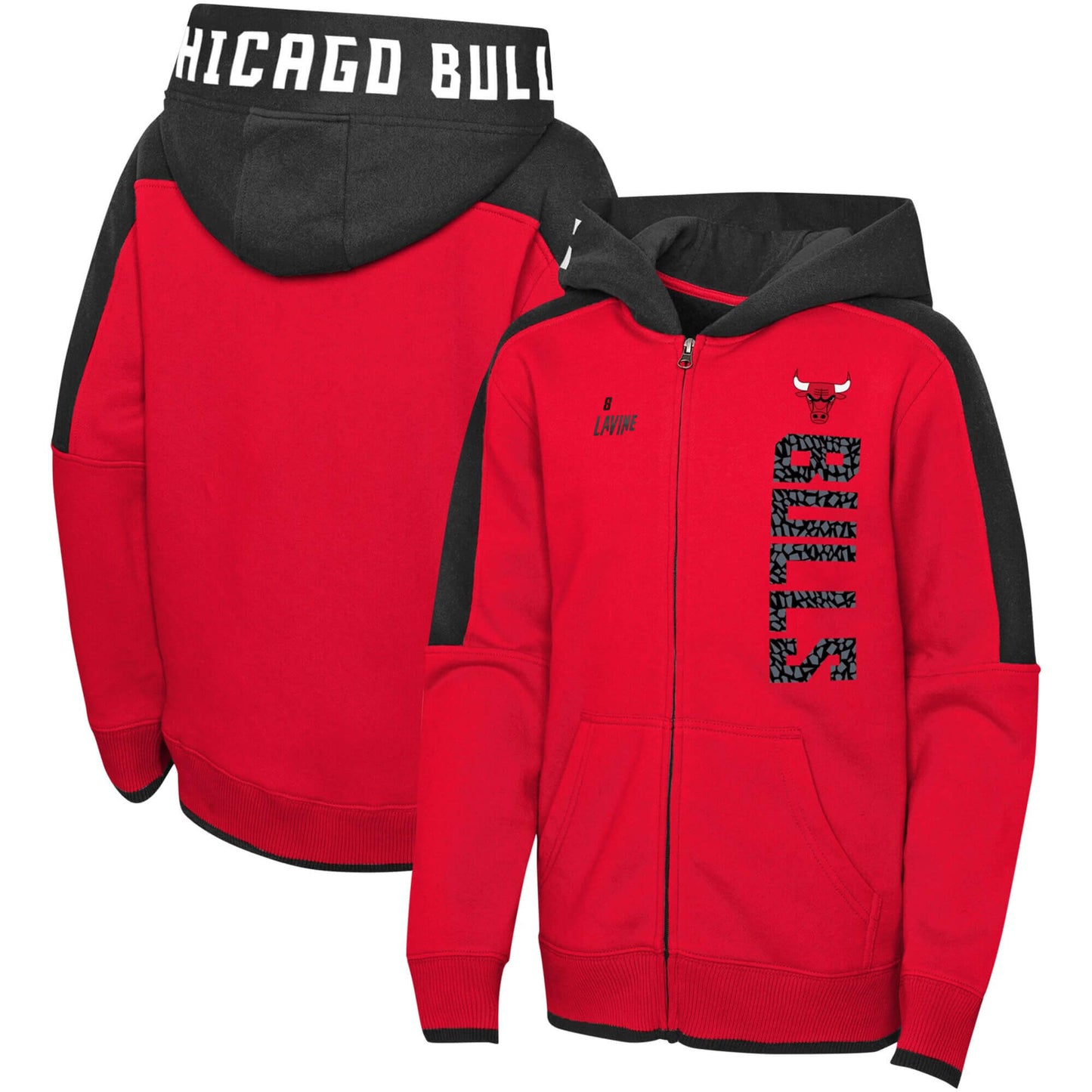 Mikina na zips s kapucňou OUTER STUFF NBA POST UP CLRBLK FULL ZIP HOOD CHICAGO BULLS LAVINE ZACH červená