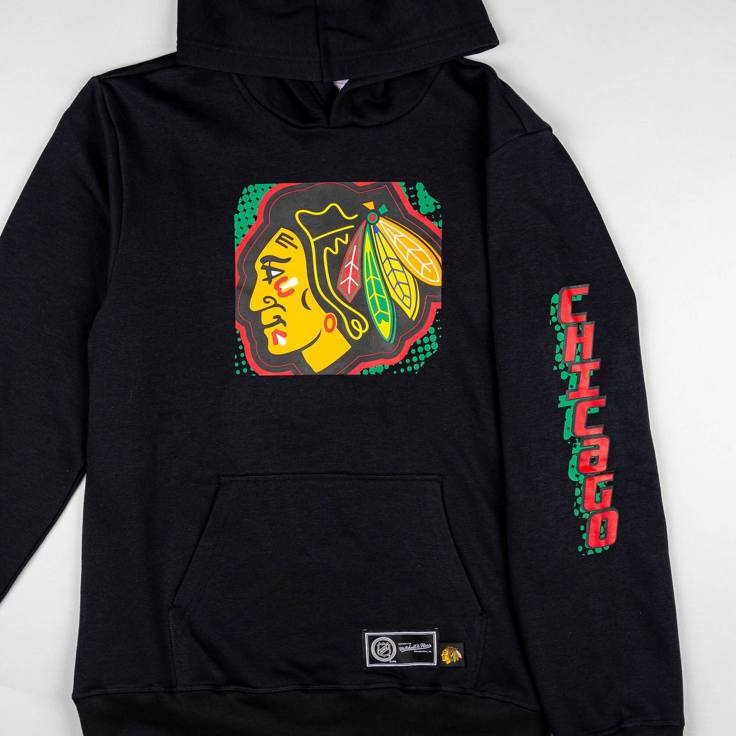 Detská mikina s kapucňou Mitchell & Ness NHL Big Face 7.0 Fashion Hoodie Chicago Blackhawks čierna