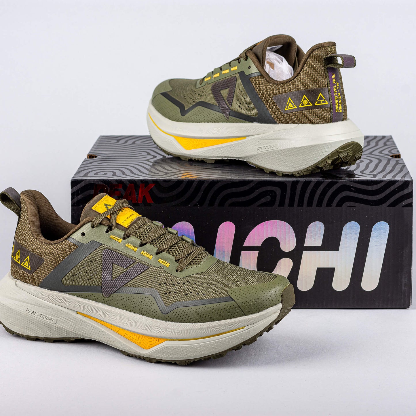 Bežecké trailové tenisky Peak Trail Running Shoes Taichi-Orographic Exploration Lt. Army