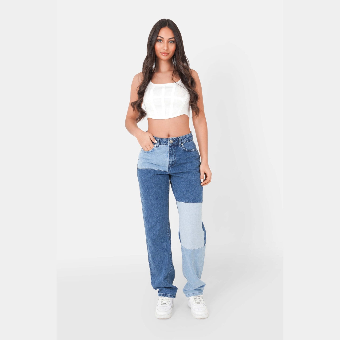 Sixth June Patchwork Three Colors Jeans Blue