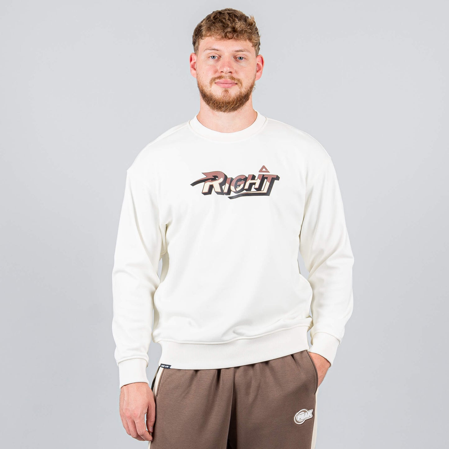 Mikina Peak Right Round Neck Fleece Sweater Raw White