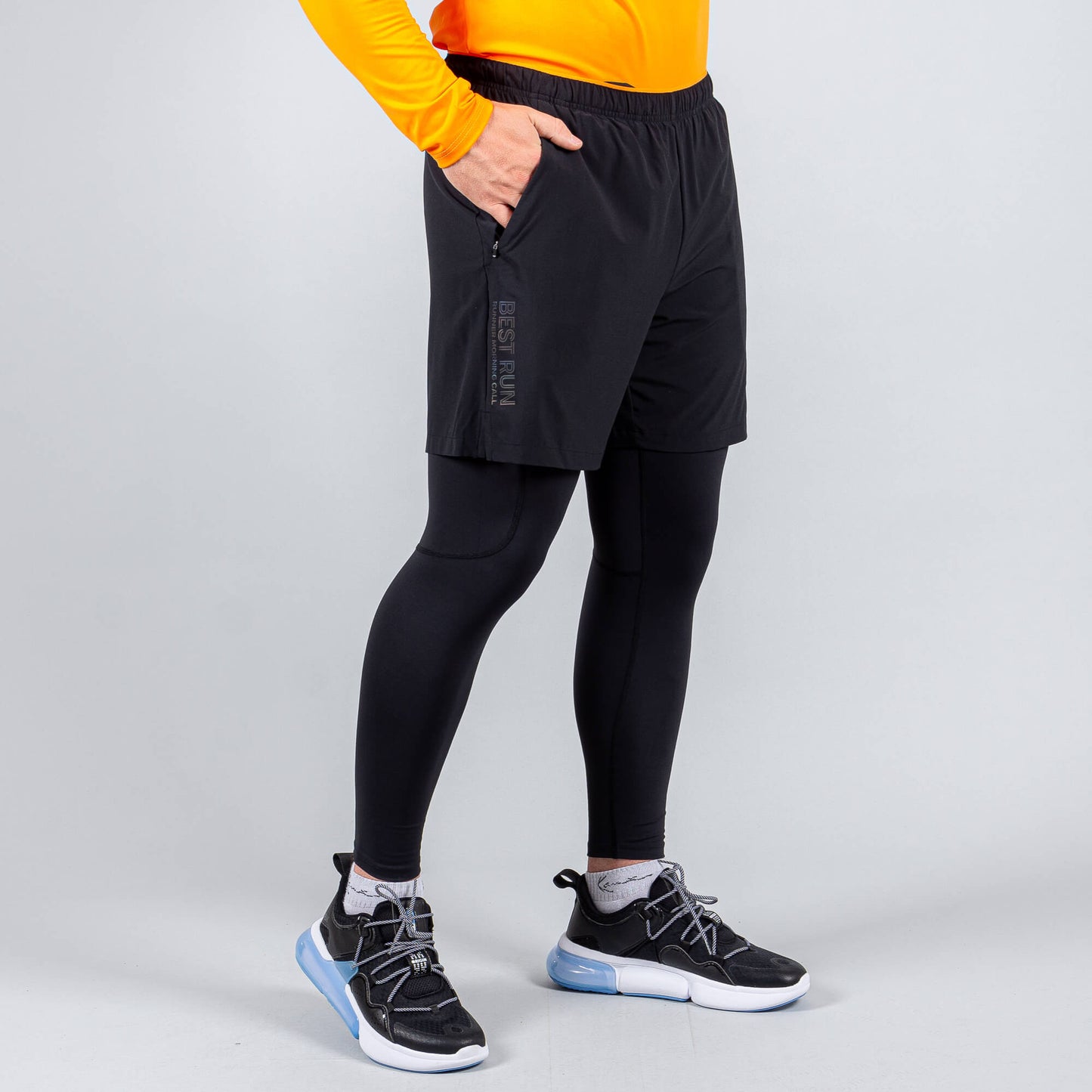 Bežecké tepláky 2in1 Peak Heat Control Technology Elastic Pants Black