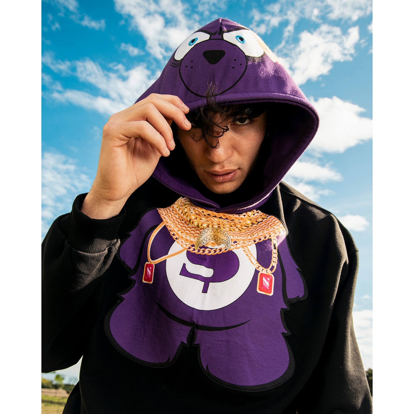Mikina Sprayground Many Chains Bear Over Hoodie Black