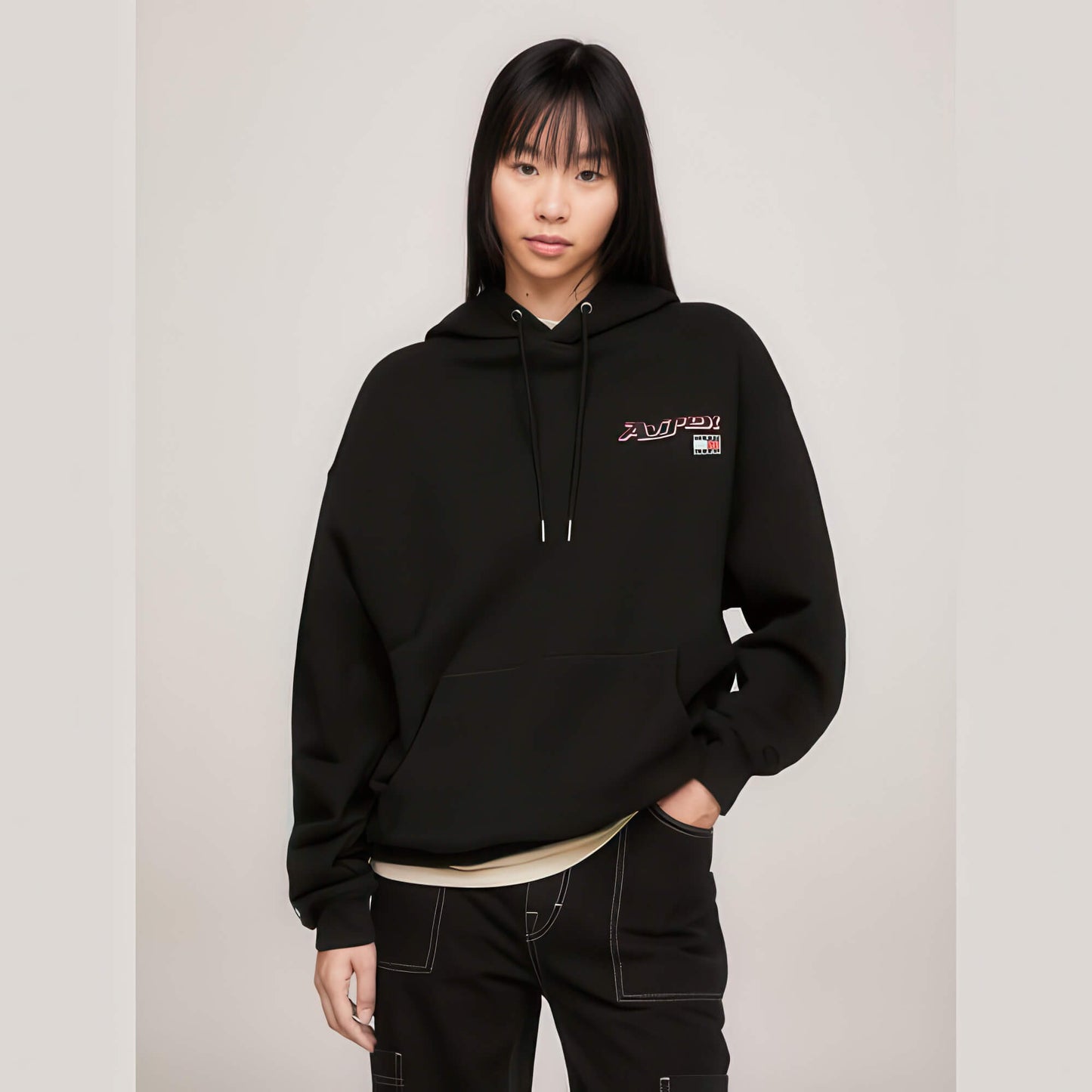 Mikina Tommy Jeans x Avirex Men's hoodie BLACK