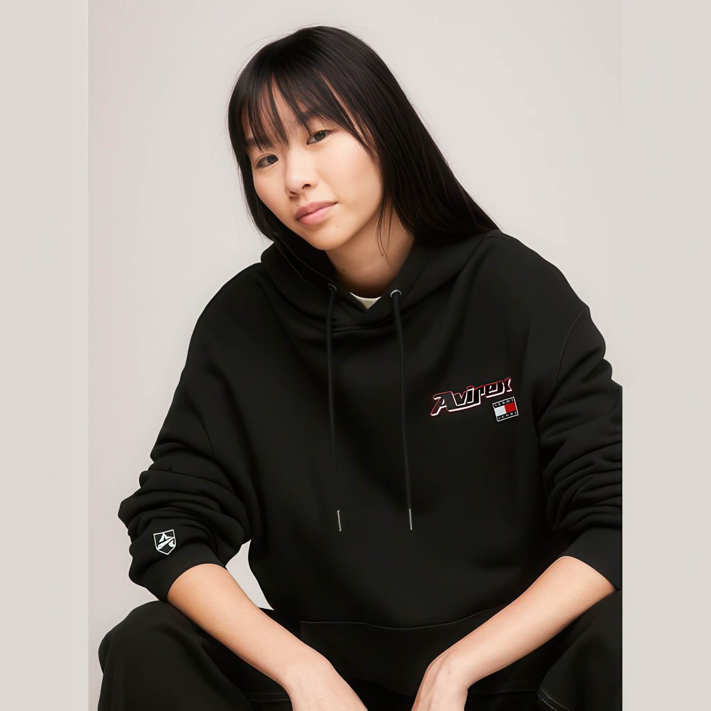 Mikina Tommy Jeans x Avirex Men's hoodie BLACK