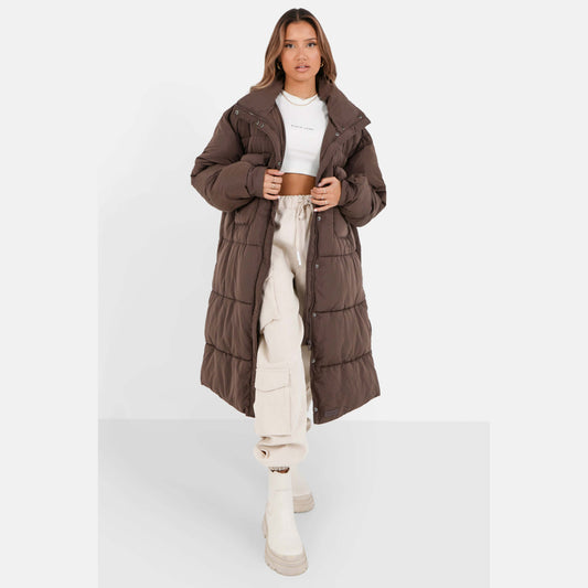 Sixth June Oversized Cargo Maxi Puffer Jacket Brown