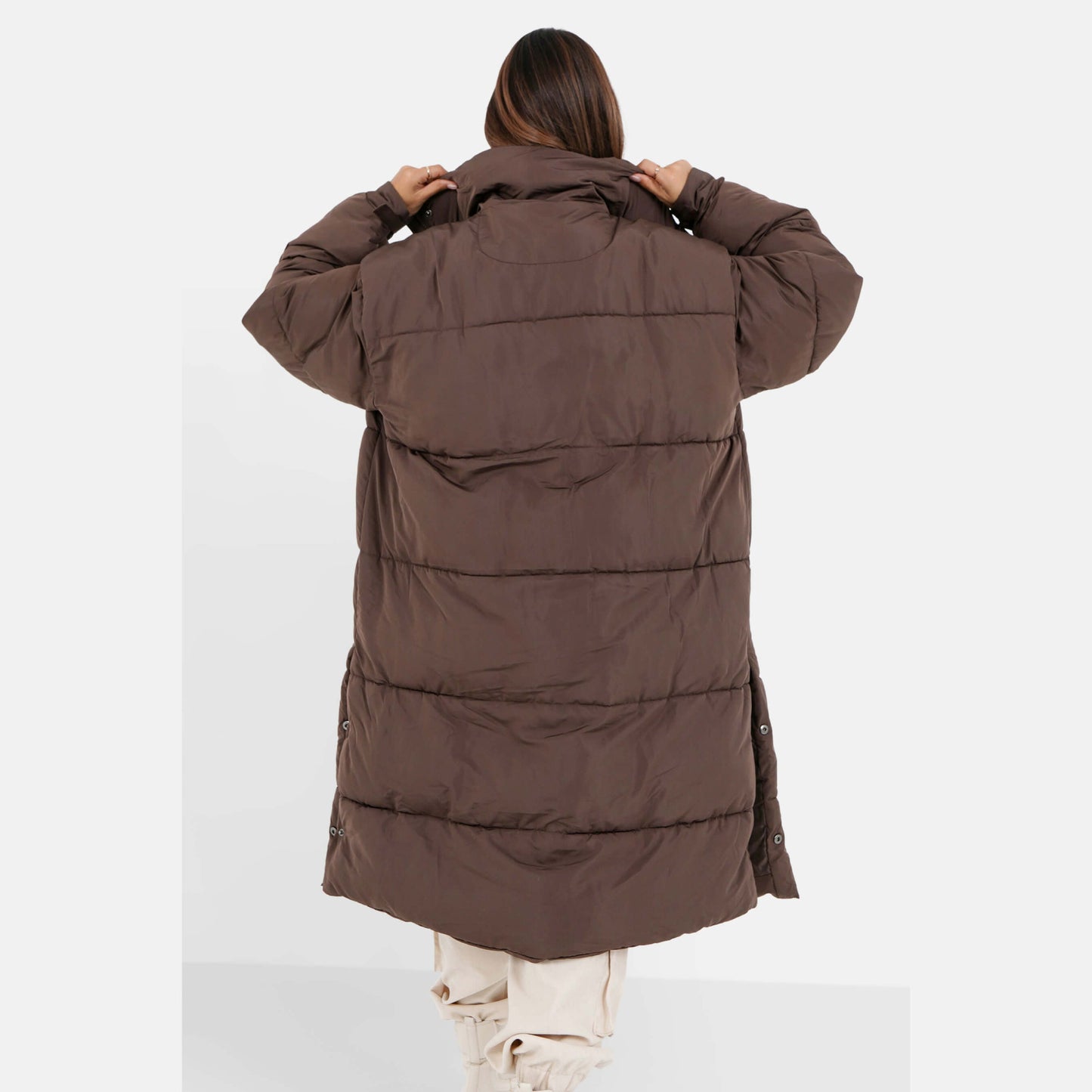 Sixth June Oversized Cargo Maxi Puffer Jacket Brown