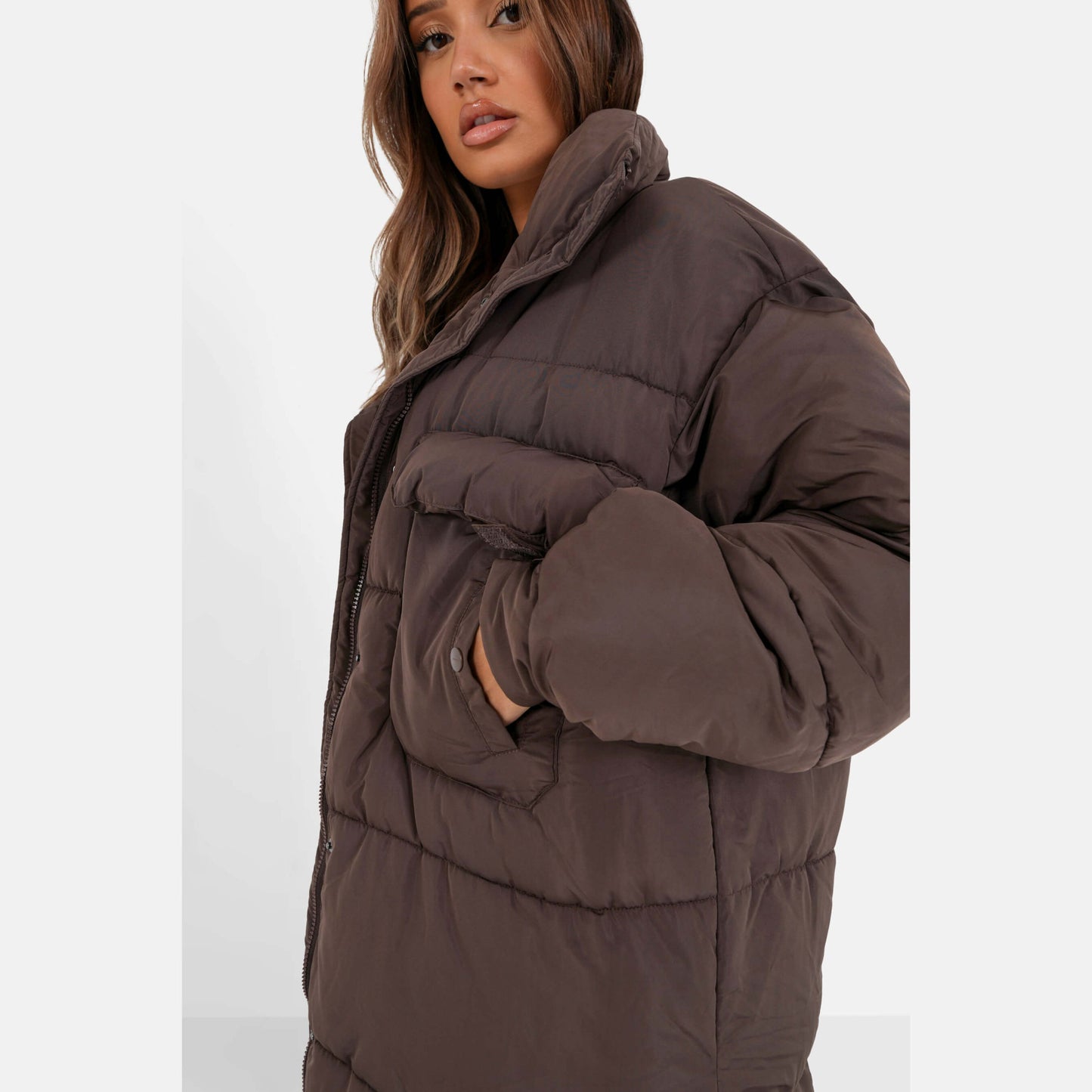 Sixth June Oversized Cargo Maxi Puffer Jacket Brown