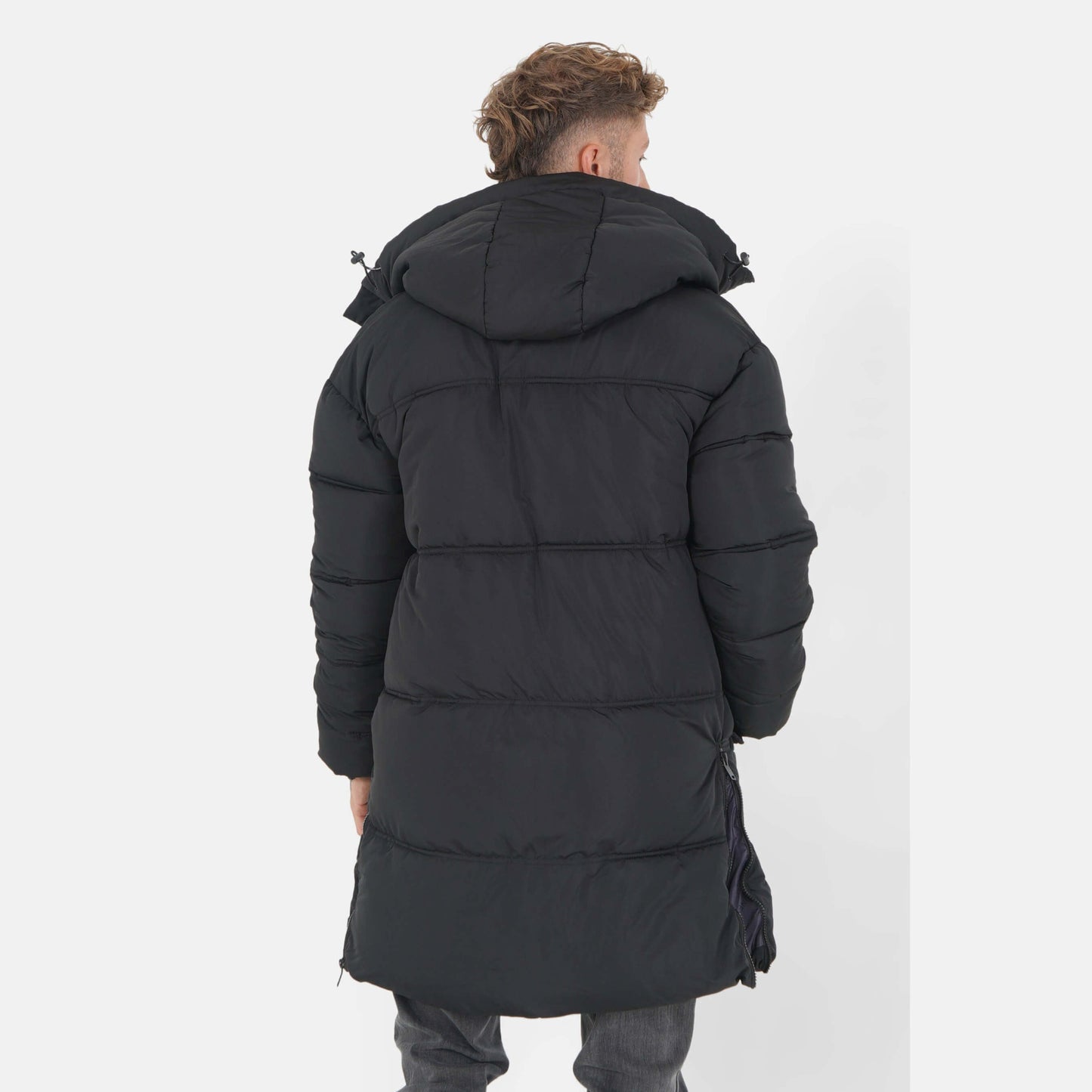Sixth June Long Puffer Jacket With Hood Black