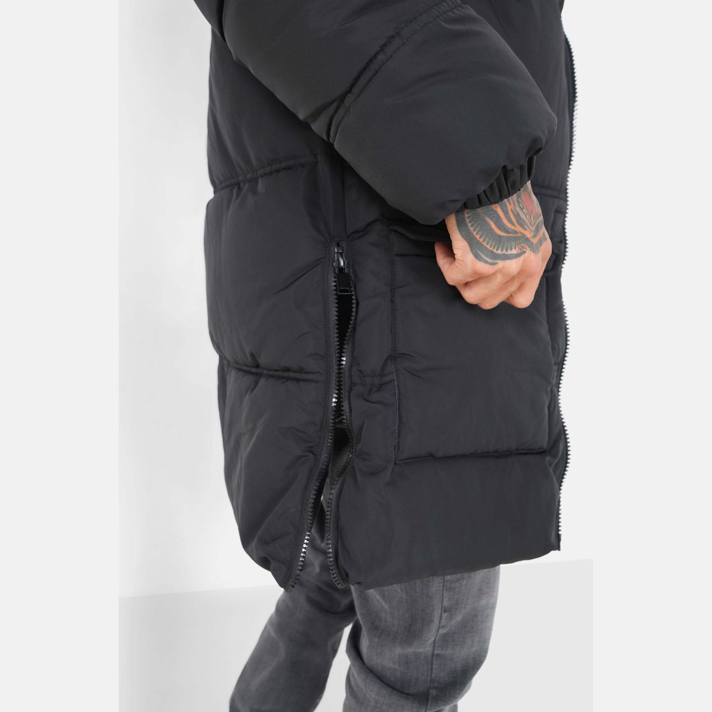 Sixth June Long Puffer Jacket With Hood Black