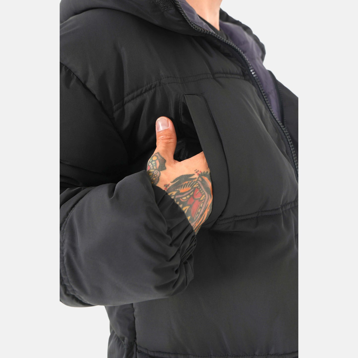Sixth June Long Puffer Jacket With Hood Black