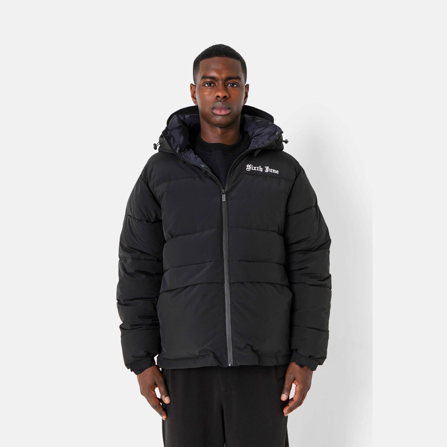 Sixth June Crew Embroidery Puffer Jacket Black