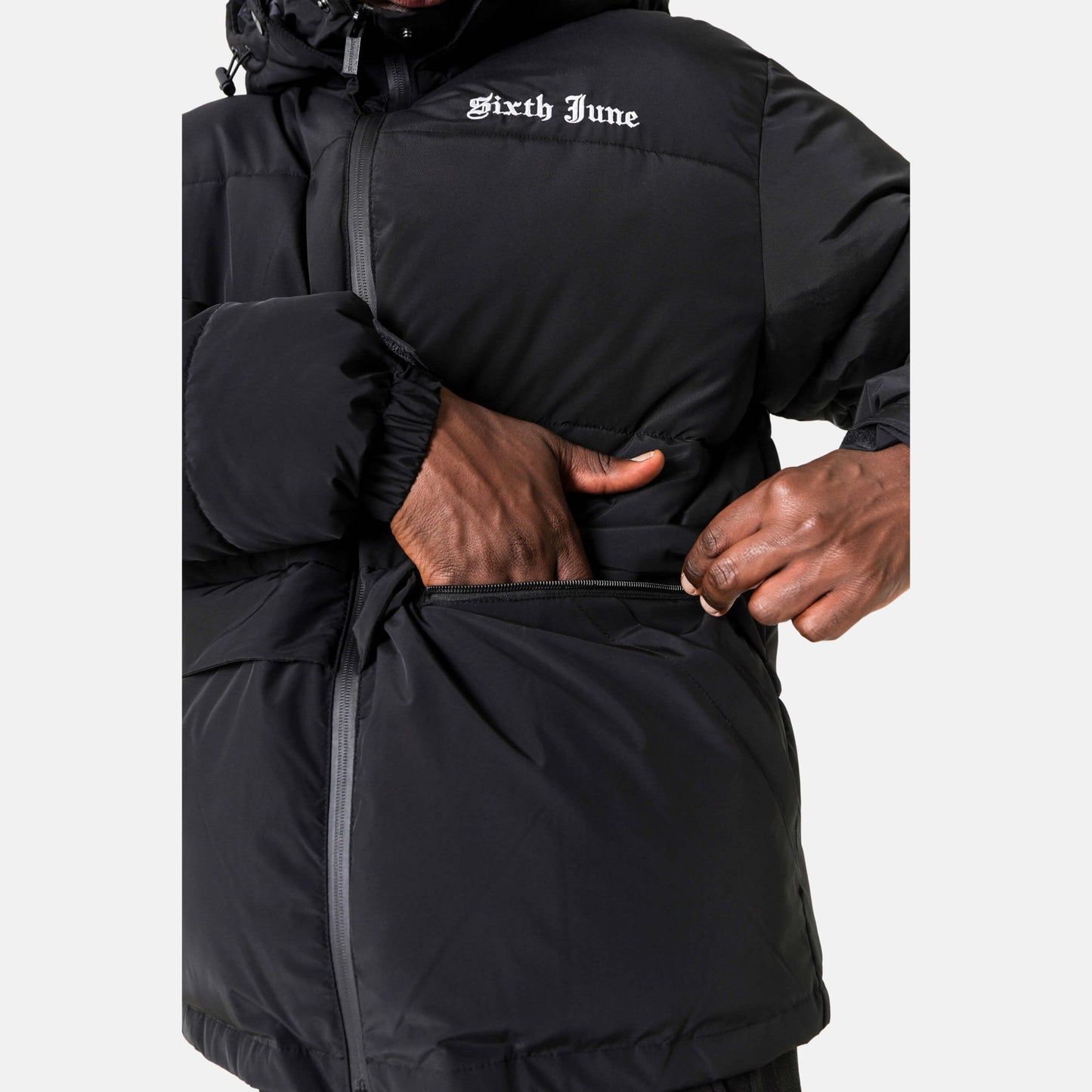 Sixth June Crew Embroidery Puffer Jacket Black