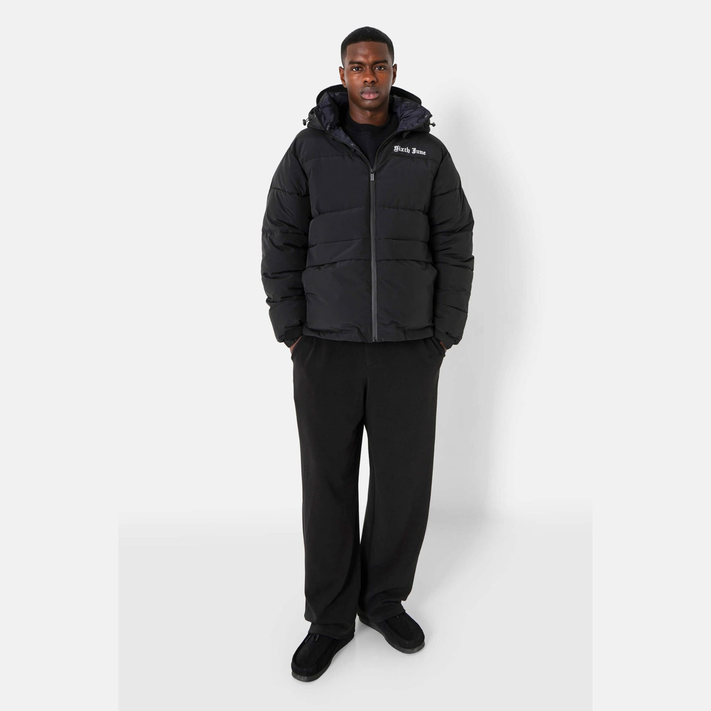 Sixth June Crew Embroidery Puffer Jacket Black