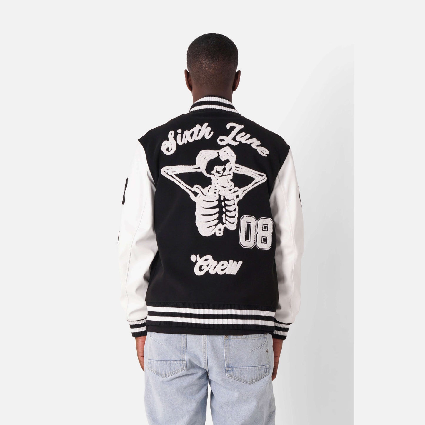 Sixth June Skull Retro Varsity Jacket Black