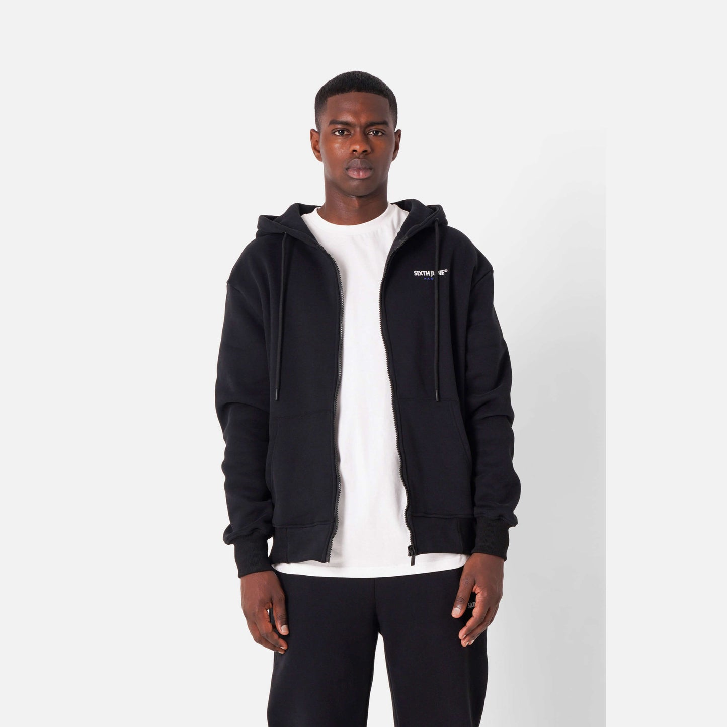 Sixth June Essentiel Bitone Zip Up Hoodie Black
